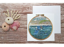 Paddleboarders printed embroidery card with Free UK Postage