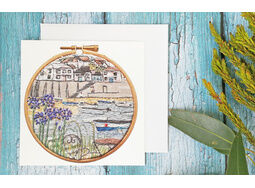 Mousehole Printed Embroidery card (blank inside) with Free UK Postage