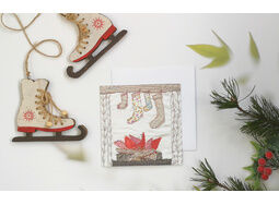 'Stockings' Printed embroidery Christmas Card with free UK postage