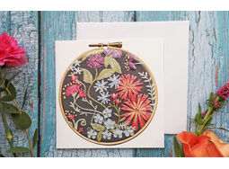 Floral Embroidery Printed Greeting Card with blank inside and Free UK postage