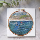 Paddleboarders printed embroidery card with Free UK Postage additional 5
