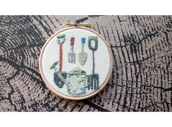 'Garden Tools' Embroidery Hoop Art