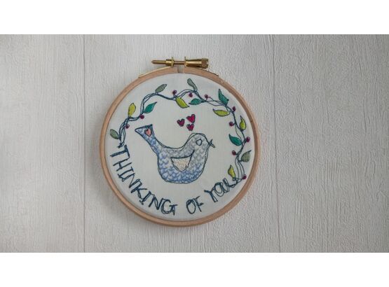 'Thinking Of You' Bird Embroidered Hoop Art