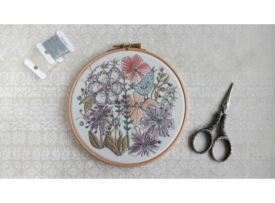 'Birdsong' Floral Embroidered Hoop Art