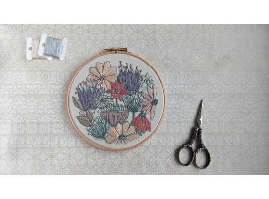 'Blooms' Floral Embroidery Hoop Art