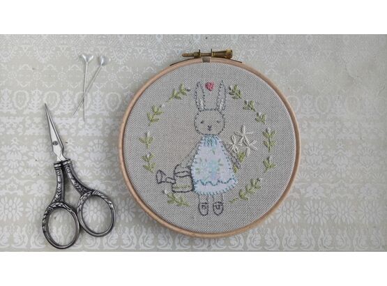 'Bunny Flower Girl' Embroidered Hoop Art