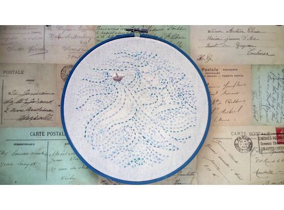 'Boat In Stormy Seas' Embroidered Hoop Art