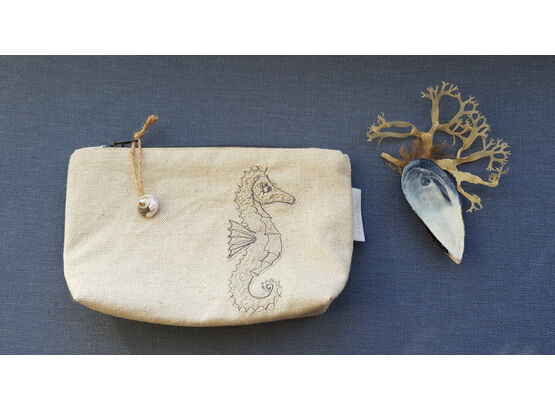 Embroidered Seahorse Make Up Bag