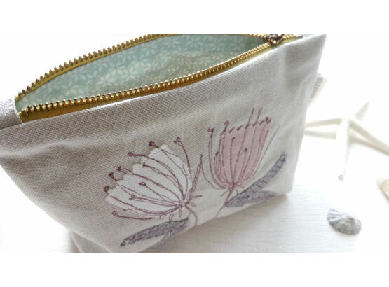 Embroidered Botanical Cosmetic Purse