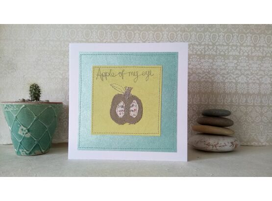'Apple Of My Eye' Handmade Embroidery Greetings Card