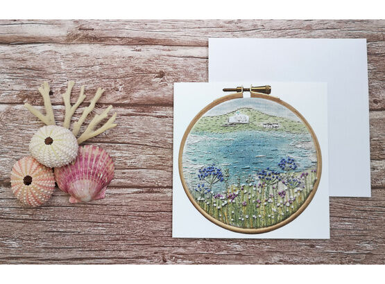 Burgh Island Printed embroidery Greeting card