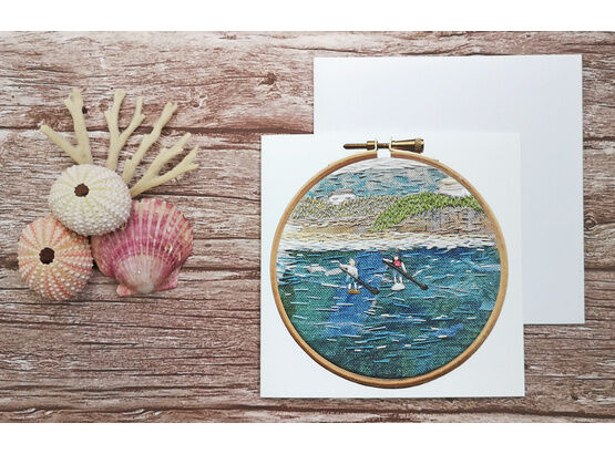 Paddleboarders printed embroidery card with Free UK Postage