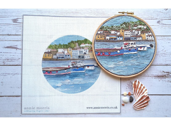 St Ives Coastal Fishing Village Embroidery Pattern Design
