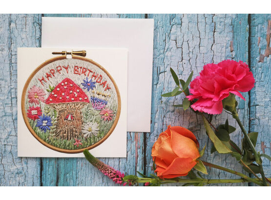 NEW* Happy Birthday Printed Embroidery design card only £3.50
